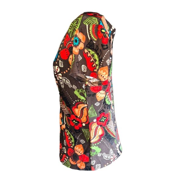 Choices Womens S Multicolor Floral Print Stretch Top W/ Knot Detail - Picture 9 of 9